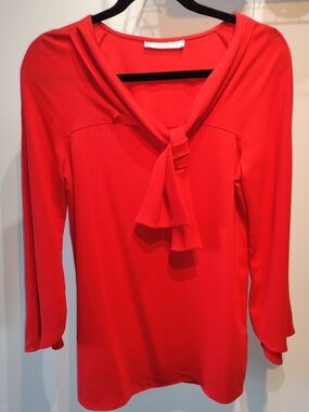 Parisian Designer Anne Fontaine Red Tie-Neck Blouse